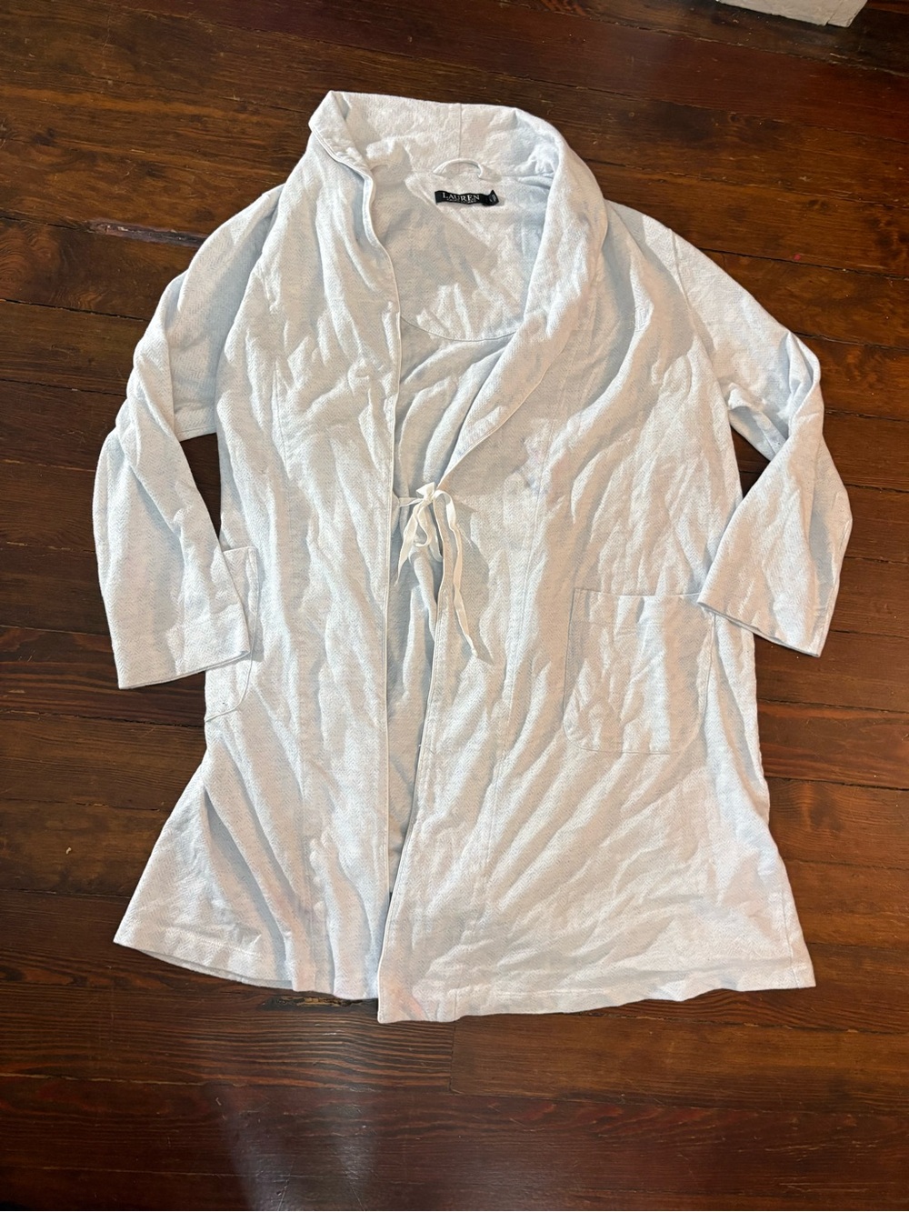 Lauren Ralph Lauren pale blue gray embroidered robe size L